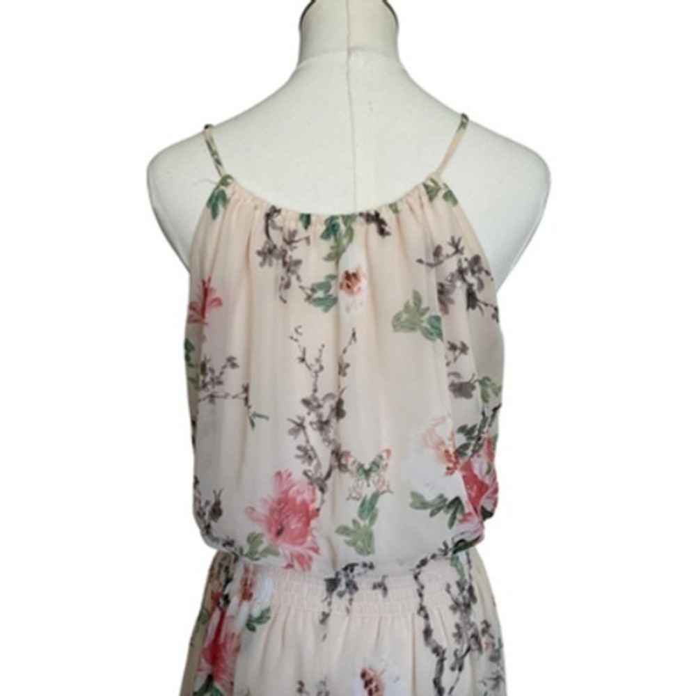 Sweet Storm Floral Halter Dress Cream Pink Smocked Waist Large Wedding Guest - Picture 7 of 12